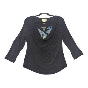 Renaissance Top Petite‎ Large Black 3/4 Sleeve